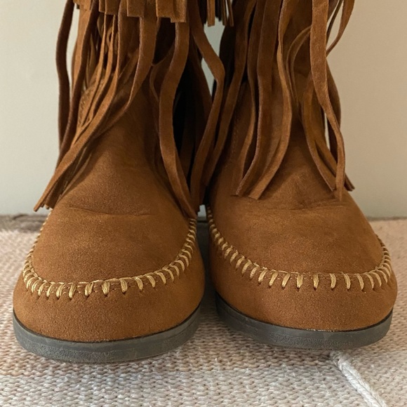 Corky's Mohawk fringe leather/suede boots brown/rust tan stitching mixed sz 6 - Picture 12 of 12